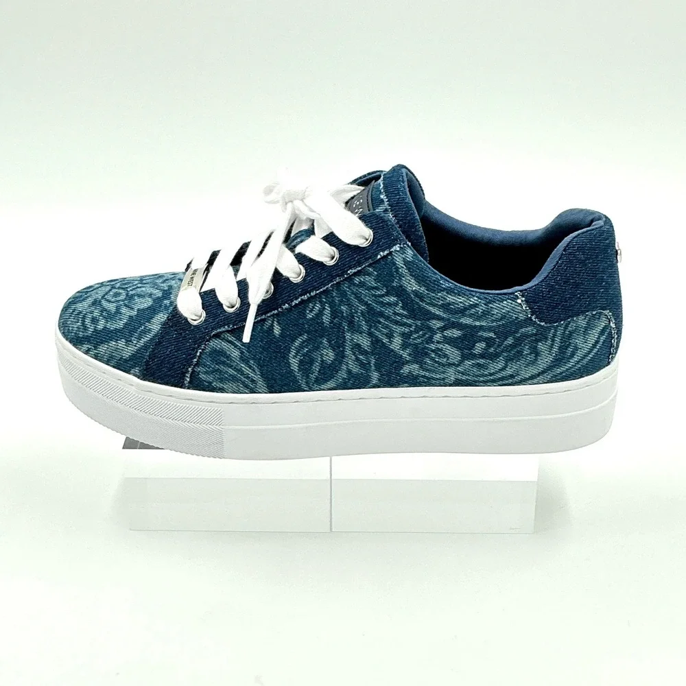 Nine West Size 9 Sneakers Blue Floral Paisley Denim Platform NEW Bestie  $79
